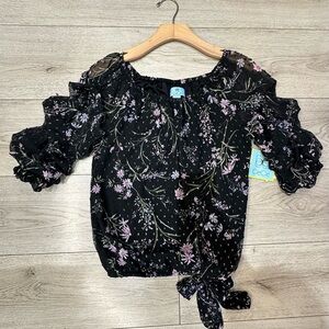 CeCe Black and Pink Floral Blouse
